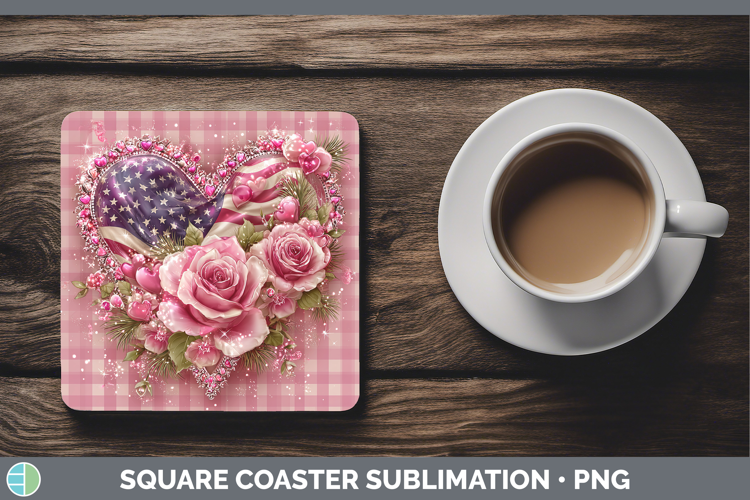 USA Flag Checker Valentine Square Coaster Sublimation Design