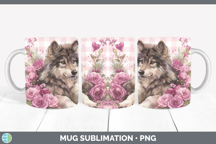 Wolf Checker Valentine Mug Wrap Sublimation Design