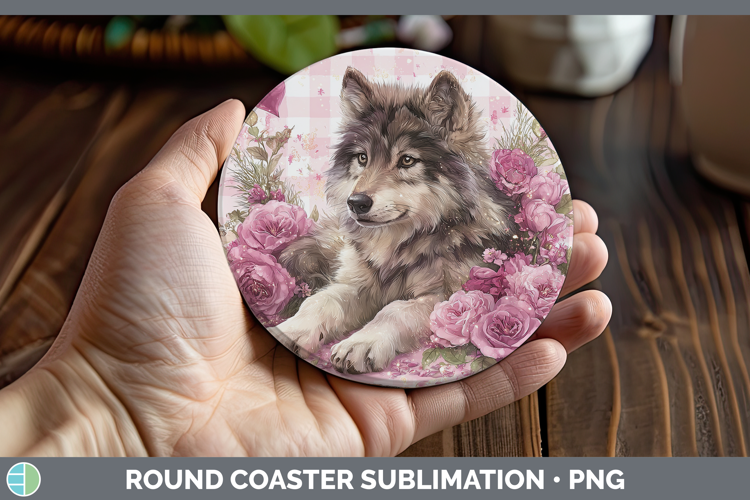 Wolf Checker Valentine Round Coaster Sublimation Design