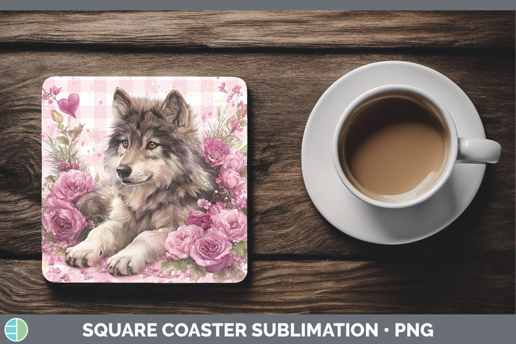Wolf Checker Valentine Square Coaster Sublimation Design