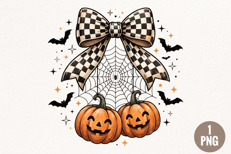 Checkered Bow Halloween Pumpkin PNG