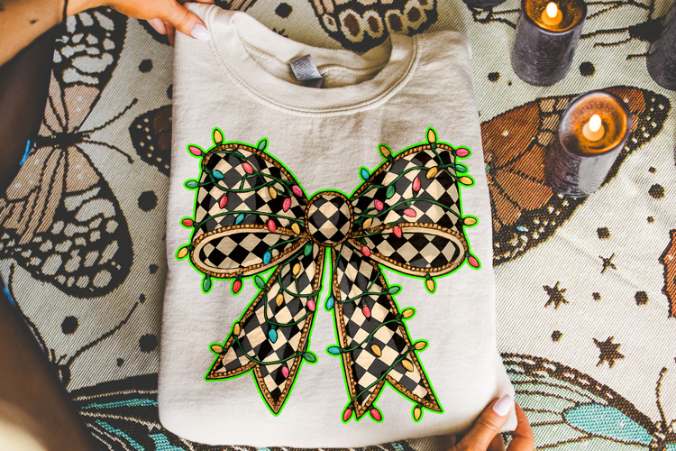 Christmas Checkered Coquette Bow PNG, Merry Christmas PNG