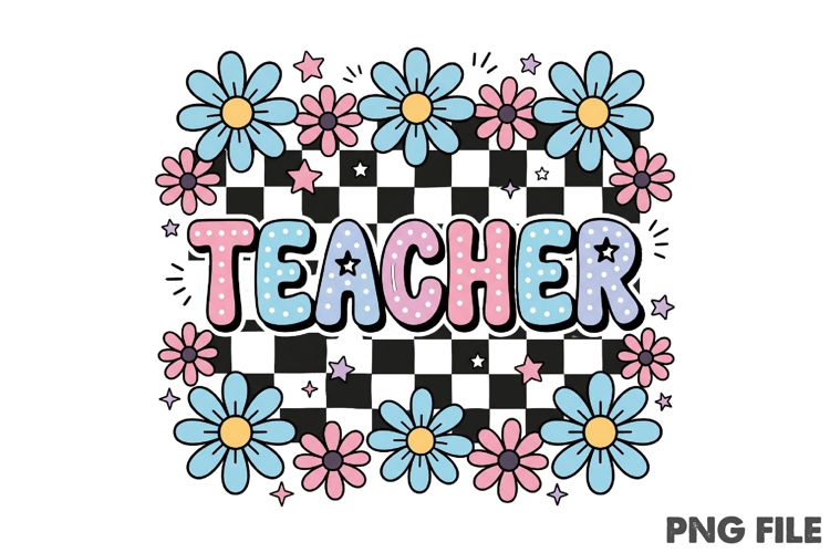 Checkered Floral Teacher Sublimation Design
