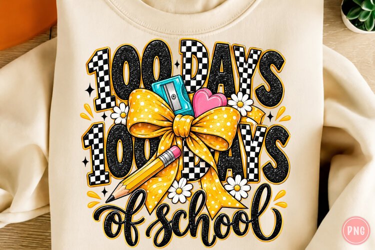 Checkered Glitter 100 Days of School PNG example image 1