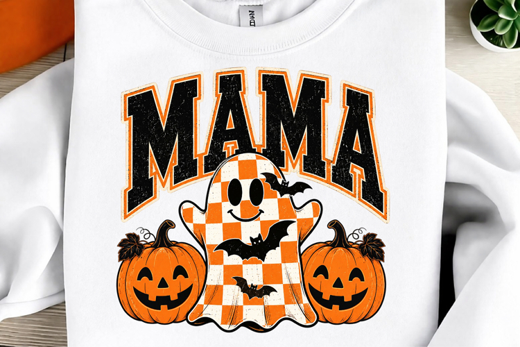 Checkered Halloween Mama Shirt PNG example image 1