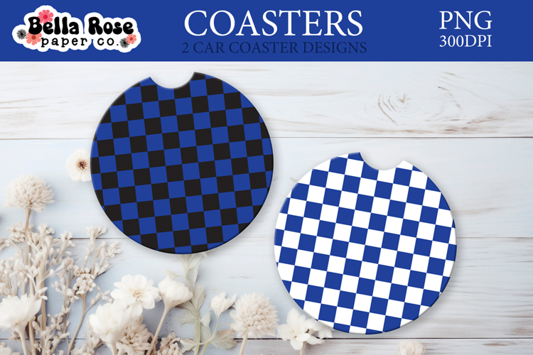 Blue & Black Checkered | Car Coaster Keychain Sublimation