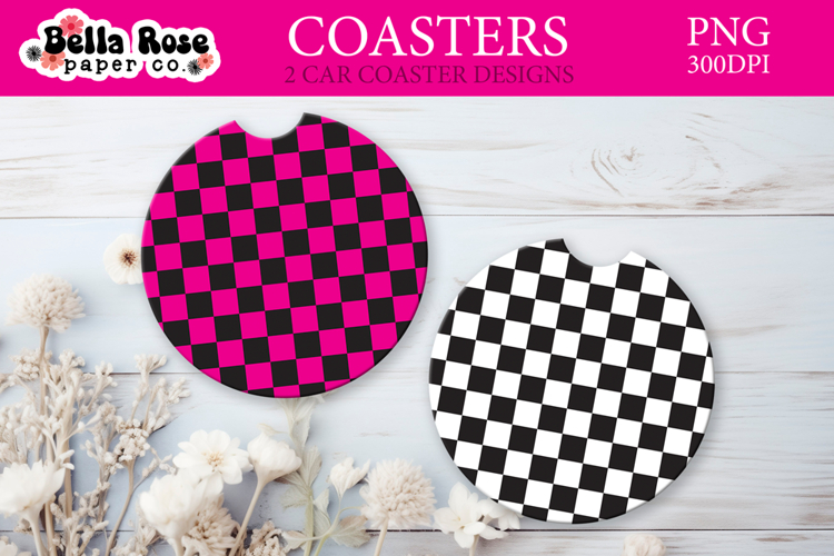 Pink Checkered | Car Coaster Keychain Sublimation