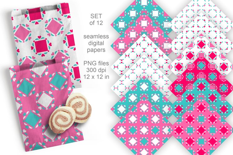 Checks with Hearts Seamless Patterned Paper Set of 12 PNG