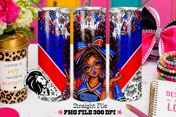 Blue Red Cheerleader Tumbler PNG | Curly Hair Glam Wrap