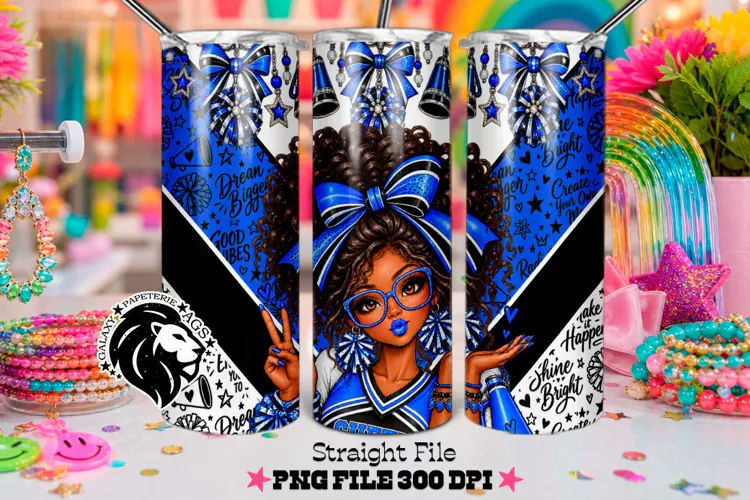 Blue Cheerleader Tumbler PNG | Curly Hair Glam Wrap