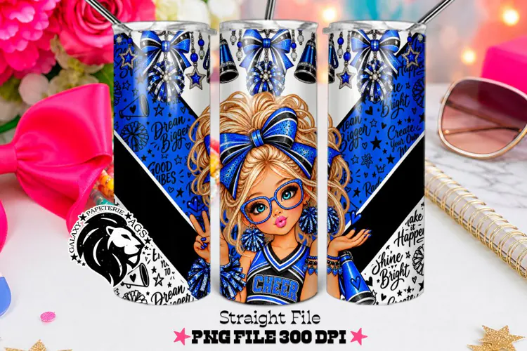 Blue Cheerleader Tumbler PNG | Blonde Glitter Wrap