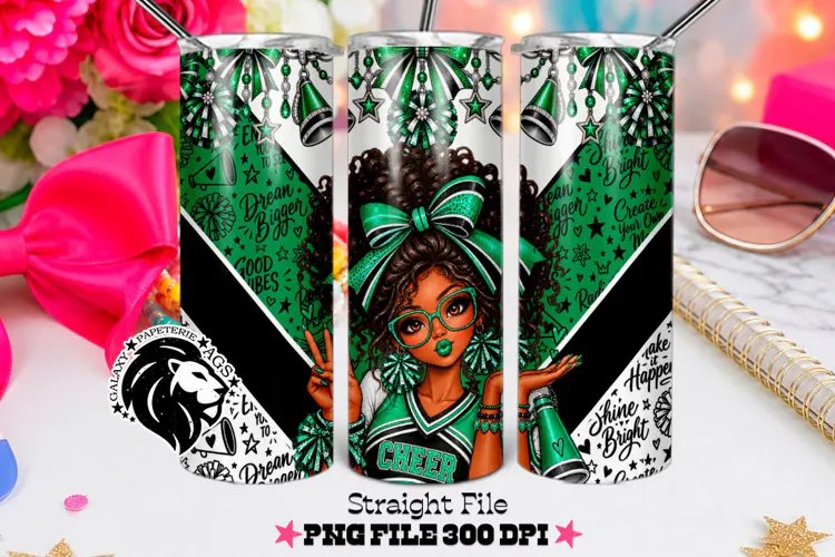 Green Cheerleader Tumbler PNG | Curly Hair Glam Wrap