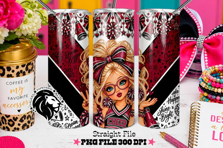 Maroon Cheerleader Tumbler PNG | Blonde Glitter Wrap