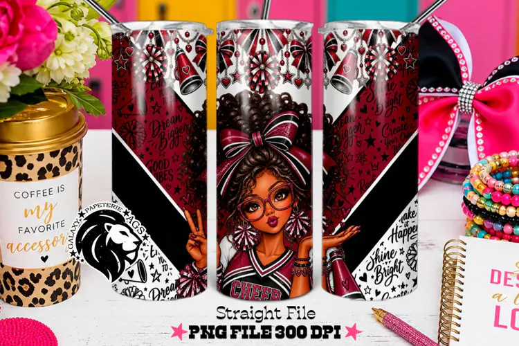 Maroon Cheerleader Tumbler PNG | Curly Hair Glam Wrap
