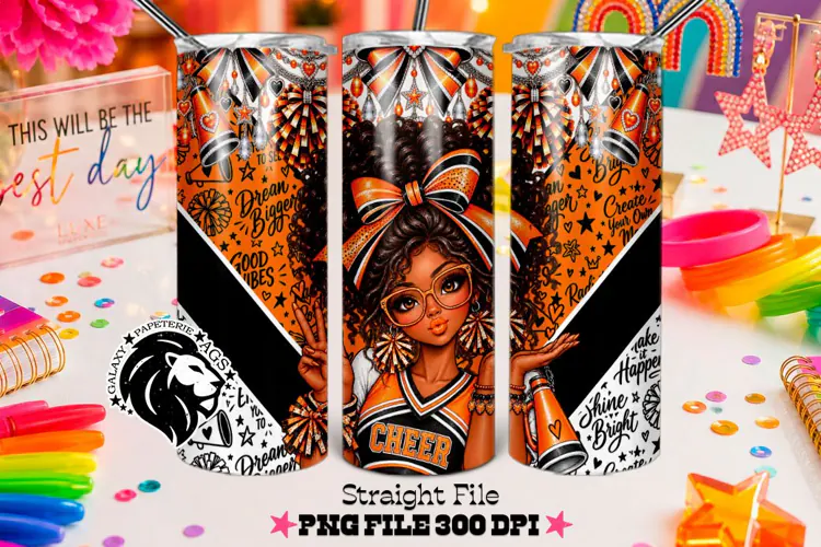 Orange Cheerleader Tumbler PNG | Curly Hair Glam Wrap