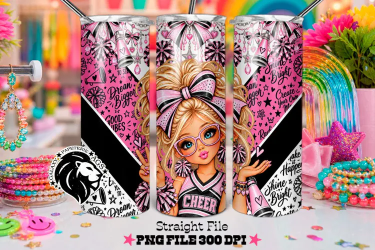 Pink Cheerleader Tumbler PNG | Blonde Glitter Wrap