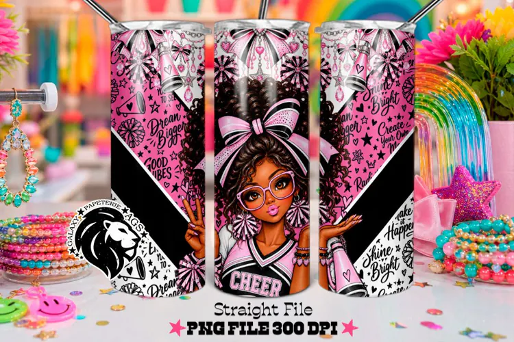 Pink Cheerleader Tumbler PNG | Curly Hair Glam Wrap