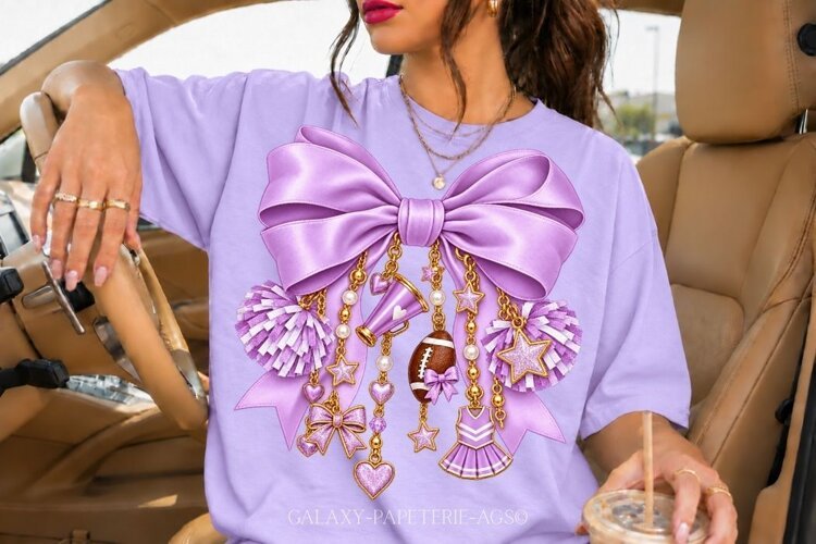 Lavender Cheer Bow PNG with Gold Star Charms example image 1