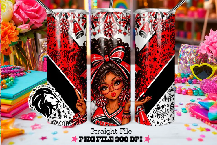 Red Cheerleader Tumbler PNG | Curly Hair Glam Wrap