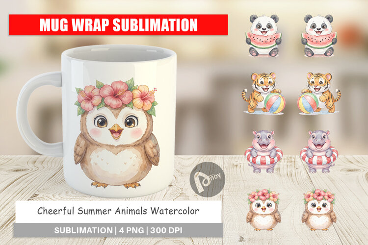 Cheerful Summer Animals Mug Wrap example image 1