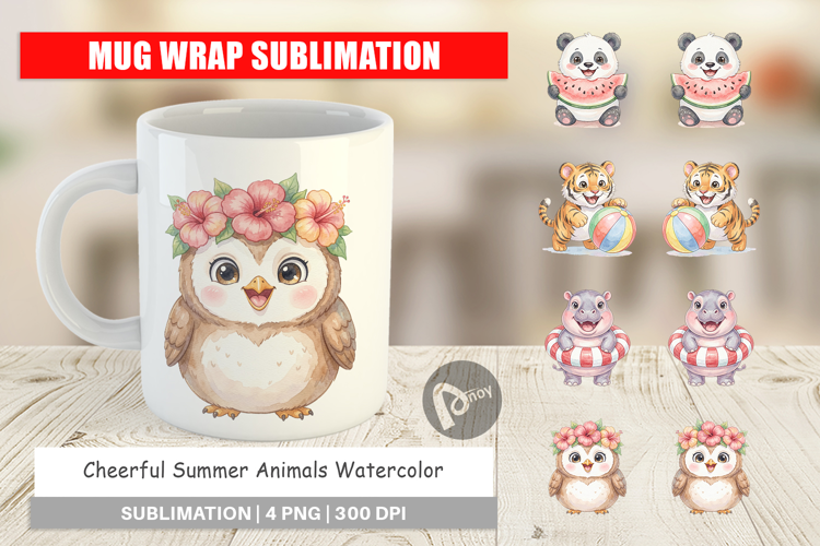 Cheerful Summer Animals Mug Wrap