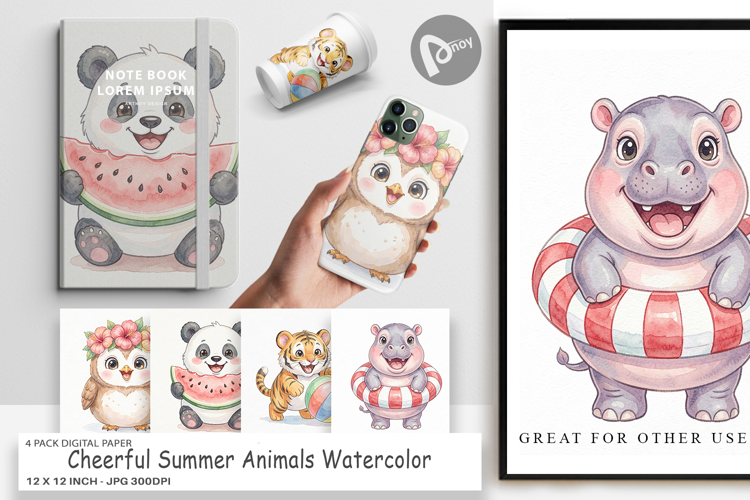 Cheerful Summer Animals Digital Paper