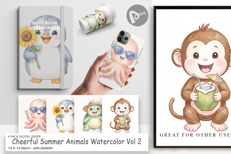 Cheerful Summer Animals Digital Paper