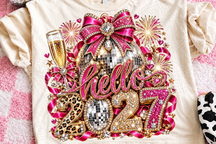 Cheers 2027 Pink Rhinestone Disco Ball New Year PNG example image 1