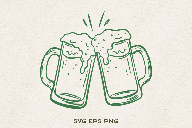 Cheers Beer Mugs Line Art SVG | Clinking Beer Glasses PNG example image 1