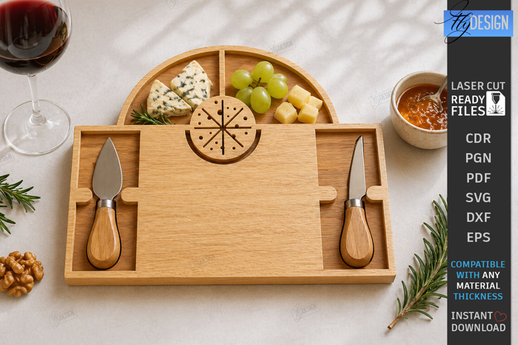 Cheese Board Laser Cut | Serving Tray | Knife Holder | CNC