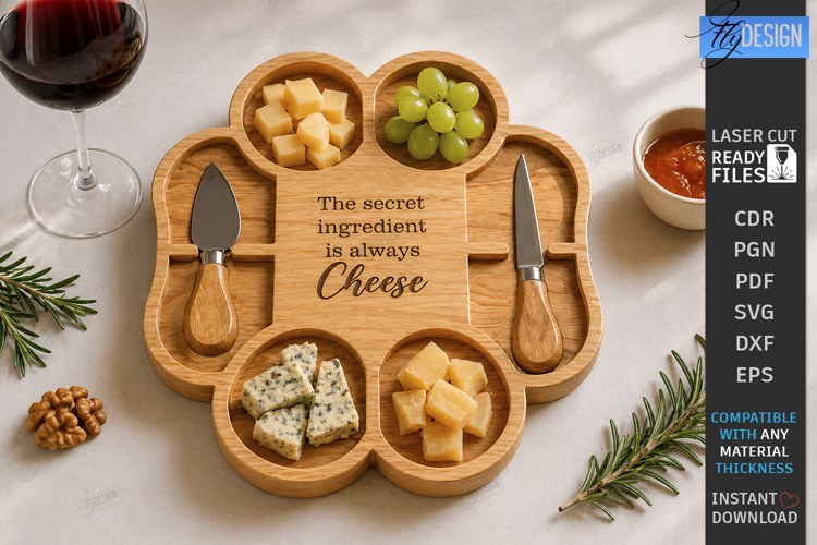 Cheese Board Laser Cut | Serving Tray | Knife Holder | CNC