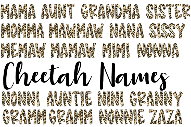 Cheetah Names Bundle PNGs Only