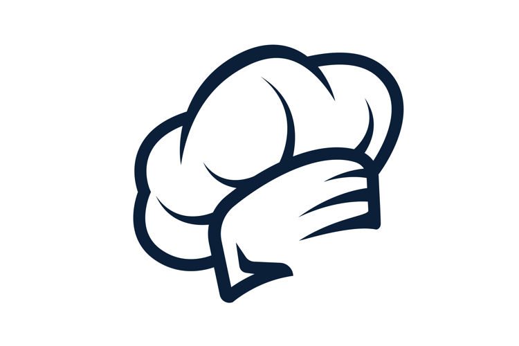 classic chefs toque rendered in bold navy blue outline