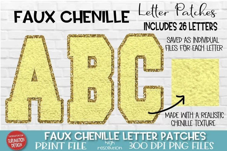 Chenille Sublimation Letters| Pastel Yellow Alpha PNG