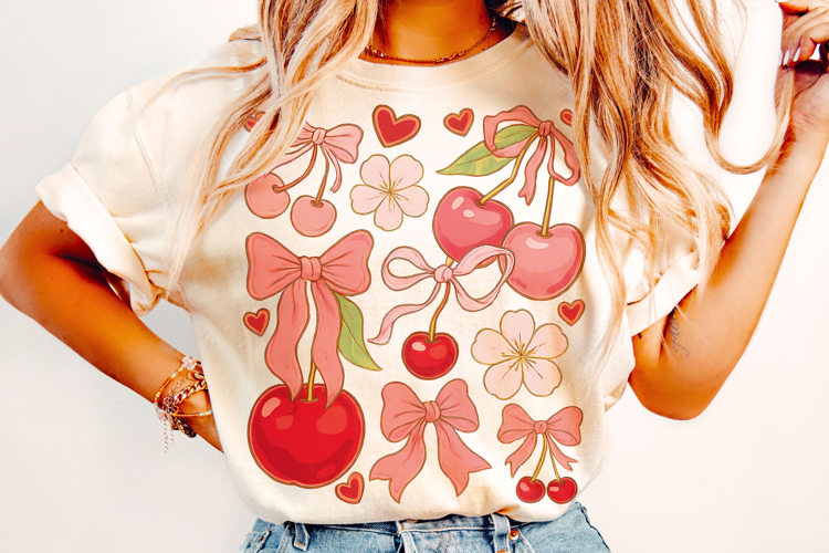 Boho Cherry Coquette Bow PNG, Cherries Bow PNG, Summer PNG