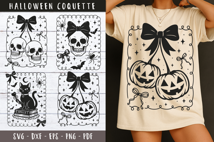 Cherries Pumpkin Sckull clipart Girly Halloween svg