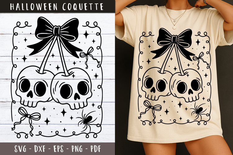 Cherries Skull clipart Funny Halloween Coquette svg