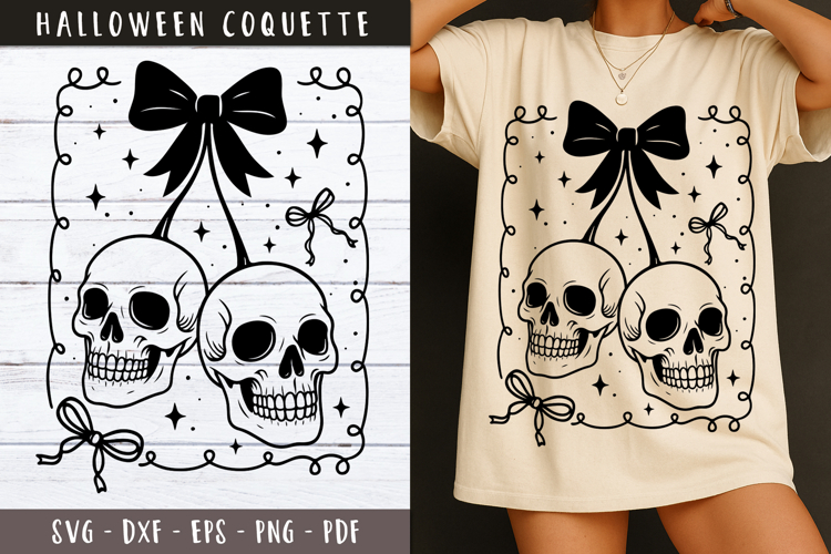 Cherries Skull clipart Vintage Halloween Coquette svg