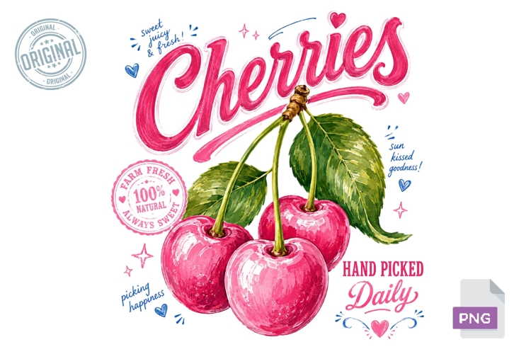 Cherries Sweet Summer Fruit Sublimation PNG Design