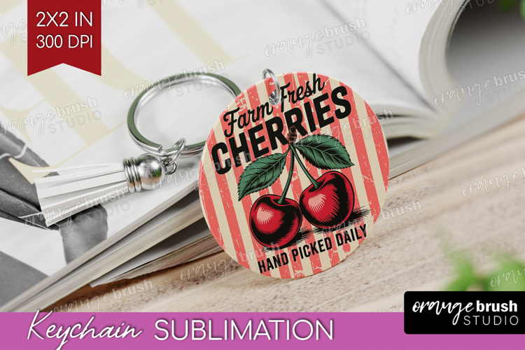 Cherry Vintage Fruit Keychain PNG Summer Keychain