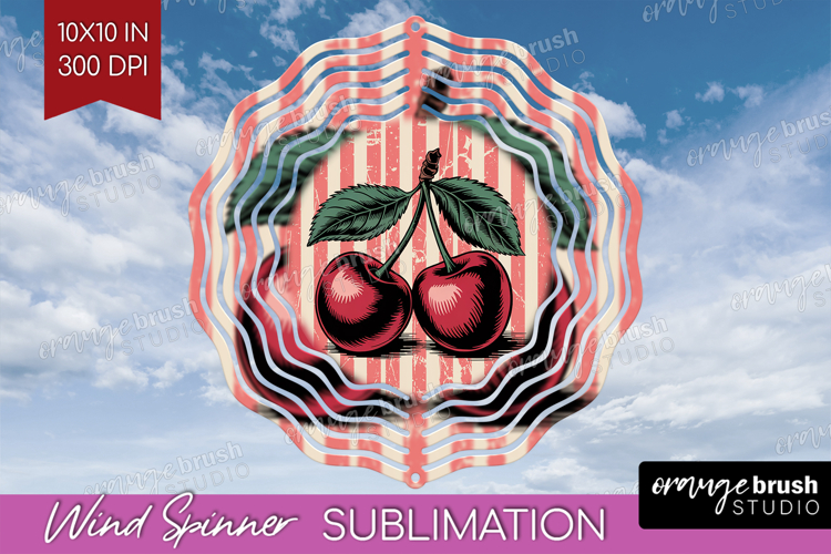 Cherry Vintage Fruit Wind Spinner Sublimation PNG Summer