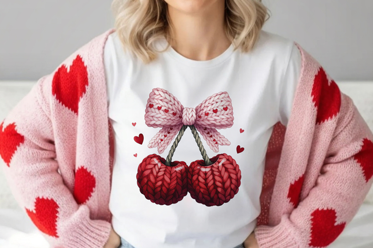 Cute Valentine Cherries PNG | Romantic Cherry Bow Design