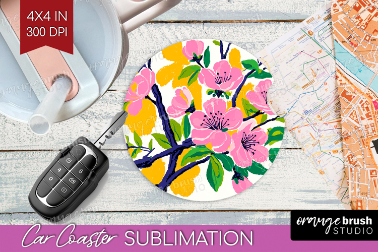 Cherry Blossom Modern Floral Car Coaster Sping Flower PNG
