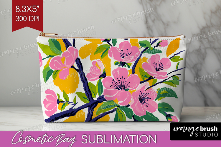 Cherry Blossom Modern Floral Cosmetic Bag Sping Flower Bag