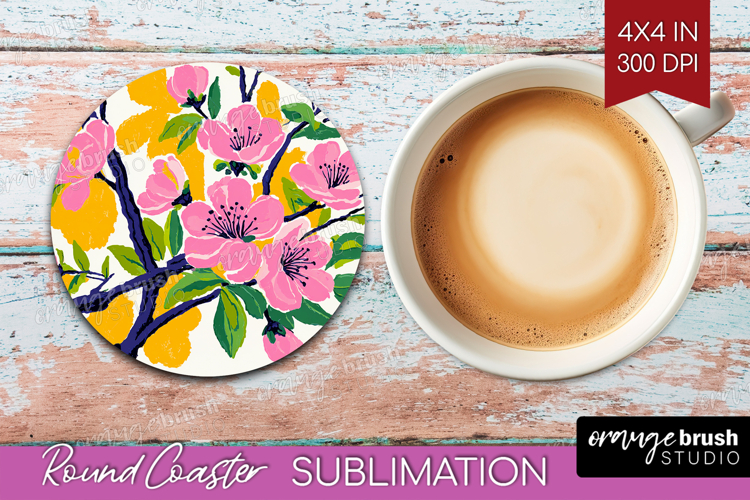 Cherry Blossom Modern Floral Round Coaster Sping Flower PNG
