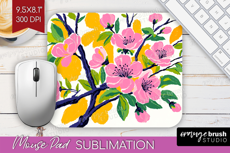 Cherry Blossom Modern Floral Mouse Pad Sublimation Sping