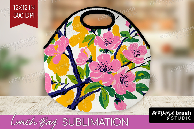Cherry Blossom Modern Floral Lunch Bag Sping Flower Lunch