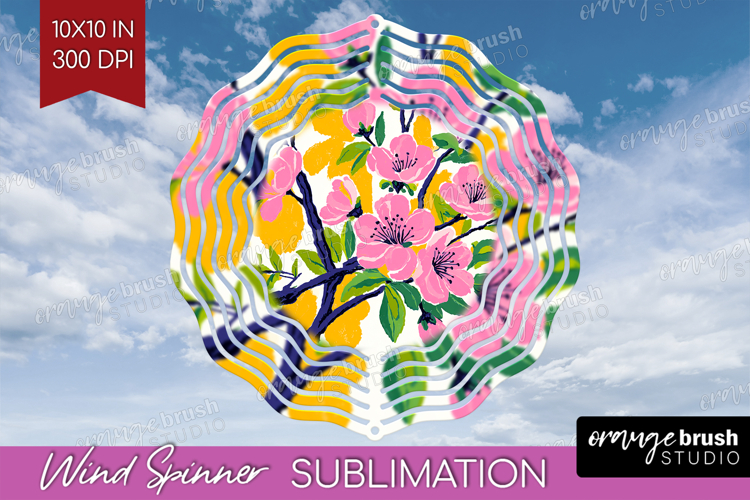 Cherry Blossom Modern Floral Wind Spinner Sublimation PNG