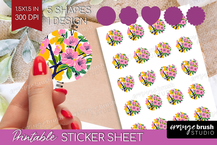 Cherry Blossom Modern Floral Round Sticker Sping Flower