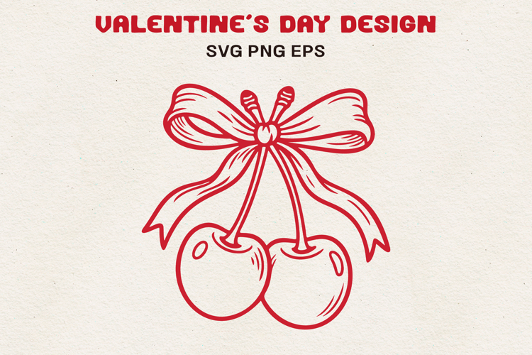 Cherry Bow Valentine SVG | Cute Bow With Cherries | Romantic